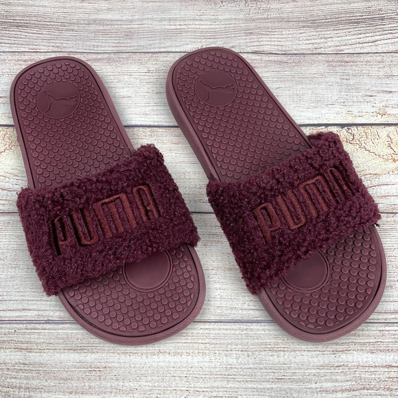 burgundy puma slides